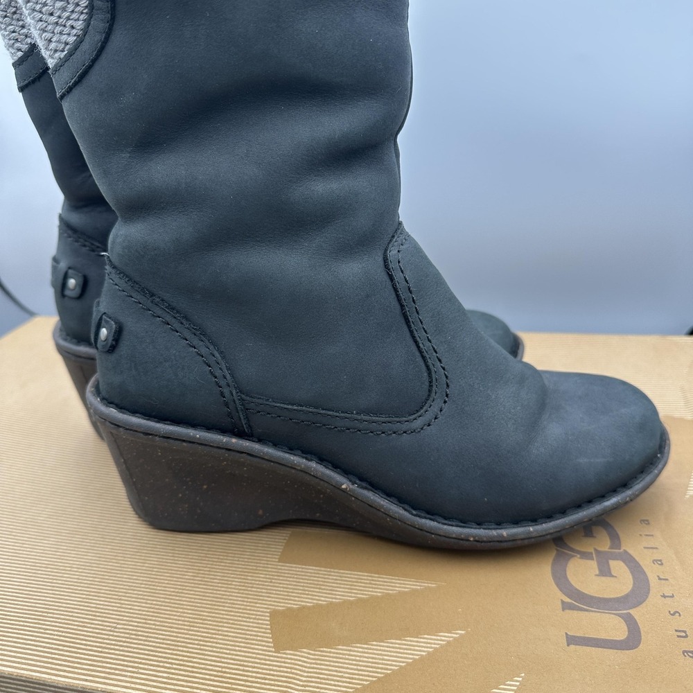 UGG Boots Womens Size 7 Black Skyfall Wedge Shearling Knit Cuff 1006145 - Picture 8 of 16